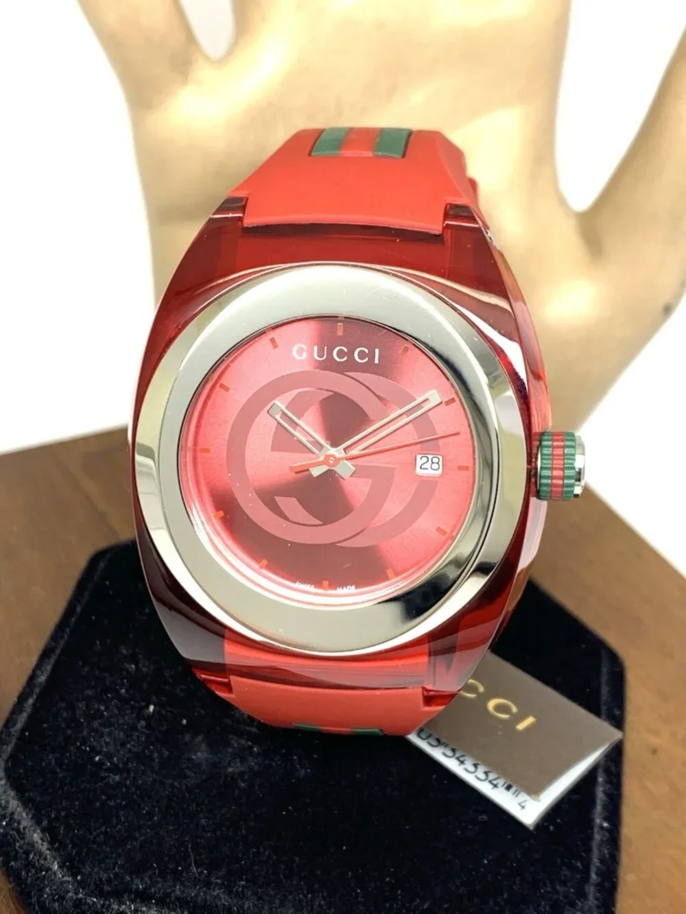 GUCCI Men's Watch SYNC YA137103 Swiss Quartz Red Rubber Band 46mm